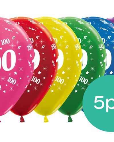100th Birthday Balloons – Assorted 5pk
