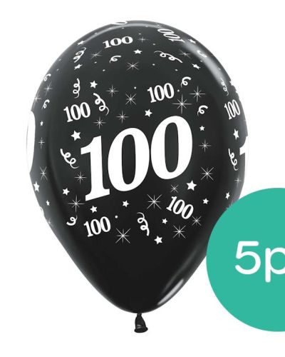 100th Birthday Balloons – Black 5pk