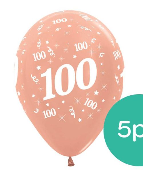 100th Birthday Balloons – Rose Gold 5pk