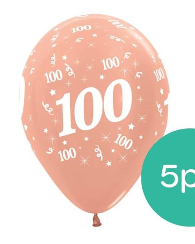 100th Birthday Balloons – Rose Gold 5pk