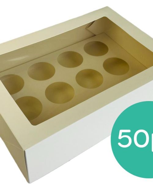 White Cupcake Box 4in 12-Hole 50pk