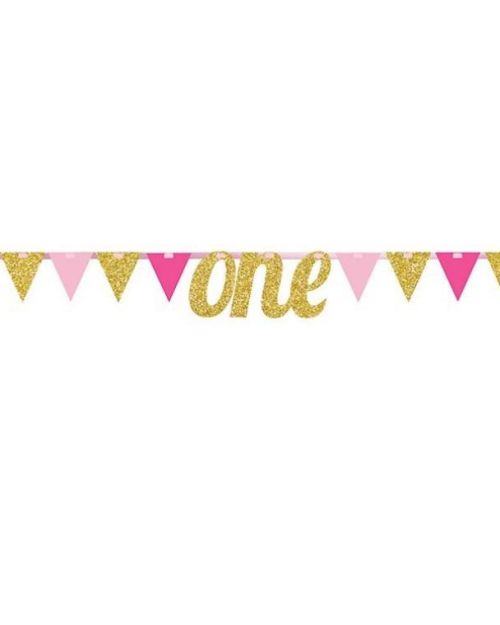 1st Birthday Glitter Banner – Pink