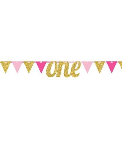 1st Birthday Glitter Banner – Pink