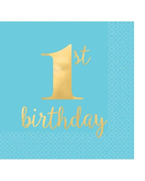 1st Birthday Blue Beverage Napkins 16pk