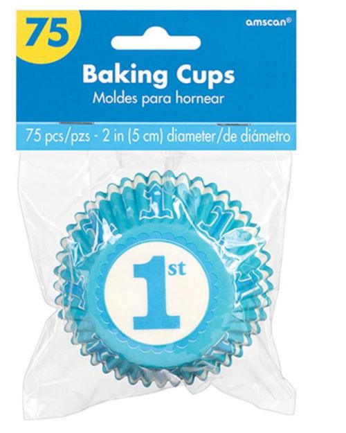 1st Birthday Cupcake Cases – Blue 75pk
