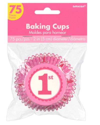 1st Birthday Cupcake Cases – Pink 75pk