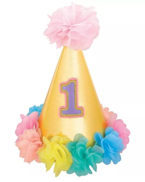 1st Birthday Deluxe Cone Hat – Pink & Gold