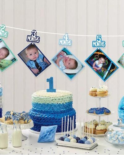 1st Birthday Photo Garland – Blue