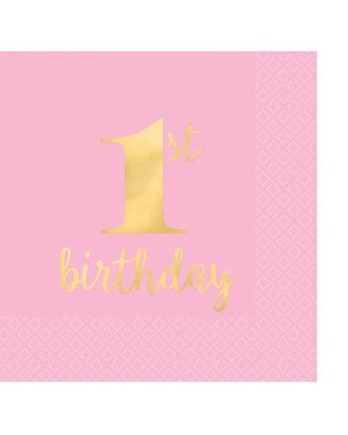 1st Birthday Pink Beverage Napkins 16pk