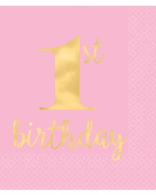 1st Birthday Pink Lunch Napkins 16pk