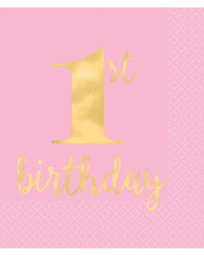 1st Birthday Pink Lunch Napkins 16pk