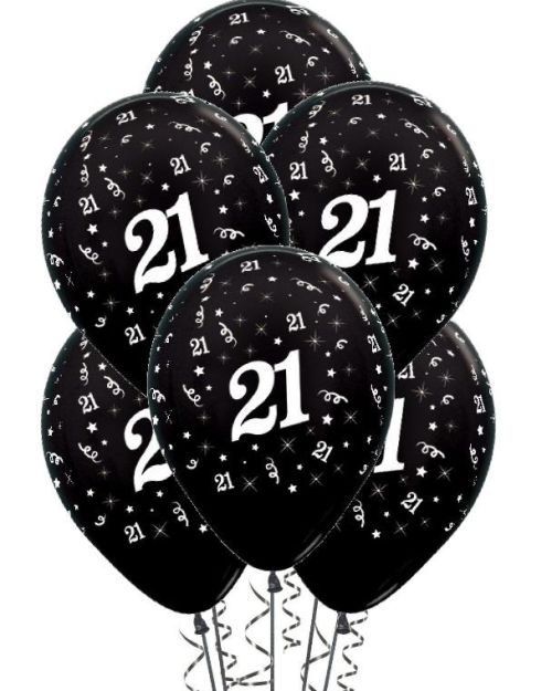21st Birthday Balloons – Black 5pk