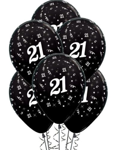 21st Birthday Balloons – Black 5pk