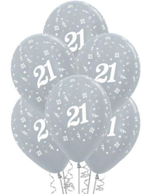 21st Birthday Balloons – Silver 5pk