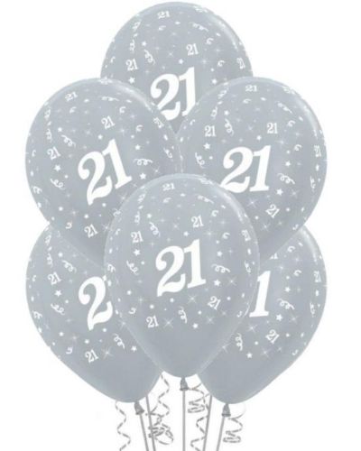21st Birthday Balloons – Silver 5pk