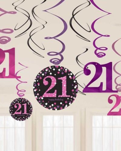Sparkling Pink 21st Birthday Hanging Swirls