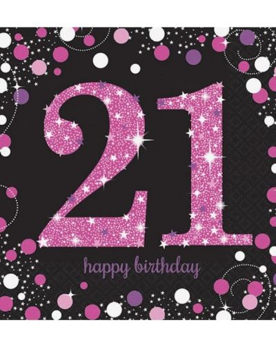 Sparkling Pink 21st Birthday Lunch Napkins 16pk