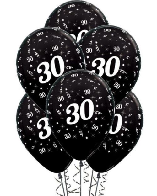 30th Birthday Balloons – Black 5pk