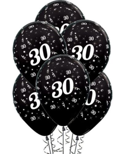 30th Birthday Balloons – Black 5pk