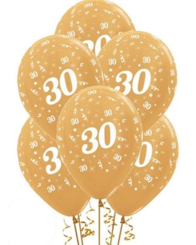 30th Birthday Balloons – Gold 5pk