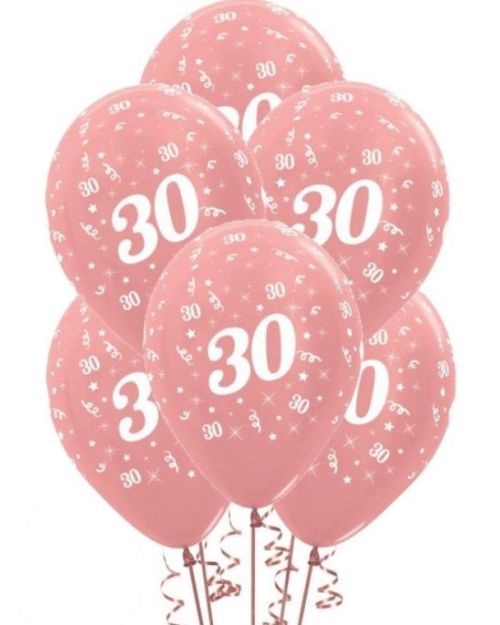 30th Birthday Balloons – Rose Gold 6pk