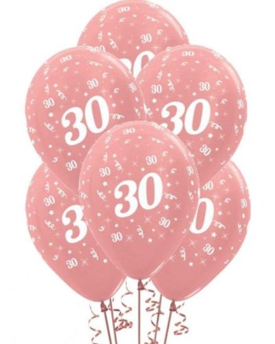 30th Birthday Balloons – Rose Gold 6pk