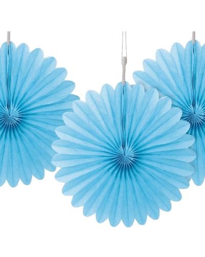 3 Pack Tissue Fans – Pale Blue