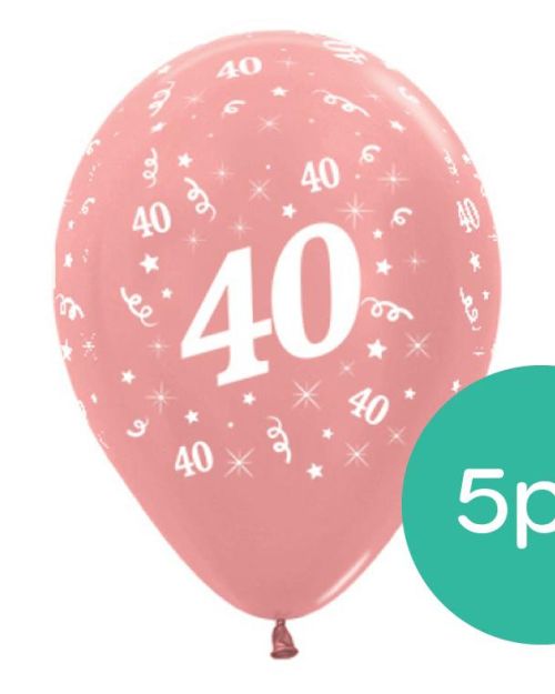40th Birthday Balloons – Rose Gold 5pk