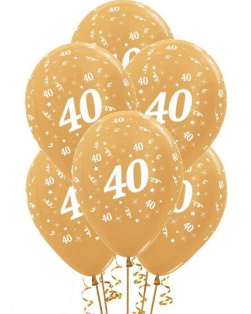 40th Birthday Balloons – Gold 5pk