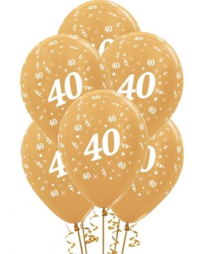 40th Birthday Balloons – Gold 5pk