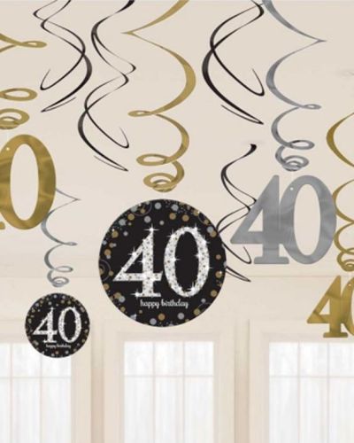 Sparkling 40th Birthday Hanging Swirls