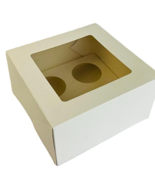White Cupcake Box 4in 4-Hole