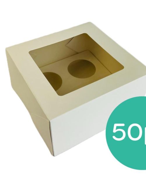 White Cupcake Box 4in 4-Hole 50pk