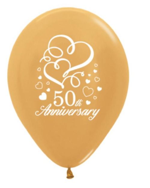 50th Anniversary Gold Balloons 5pk