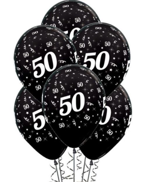 50th Birthday Balloons – Black 5pk