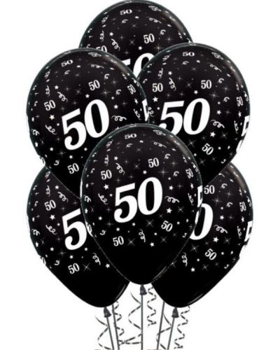 50th Birthday Balloons – Black 5pk