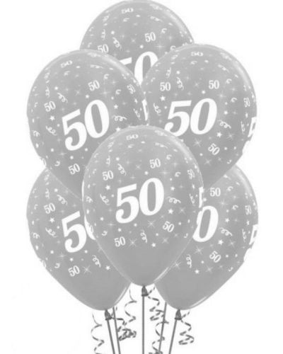50th Birthday Balloons – Silver 5pk