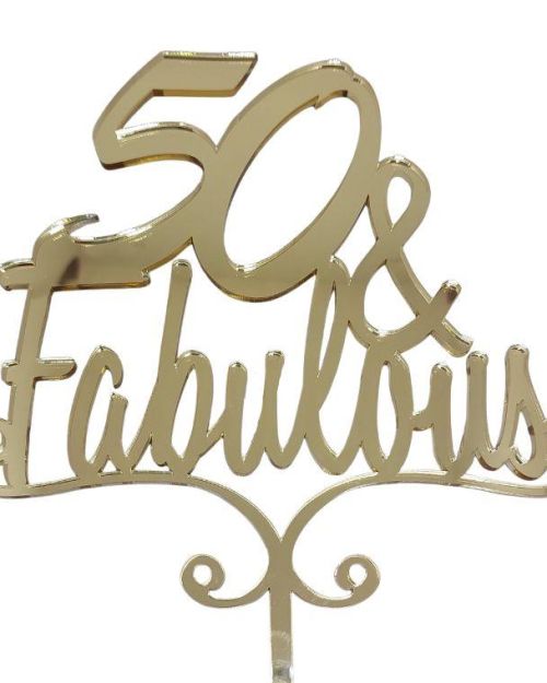 50 & Fabulous Cake Topper – Gold