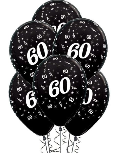 60th Birthday Balloons – Black 5pk