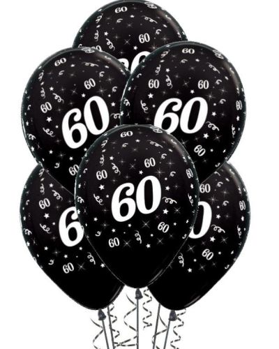 60th Birthday Balloons – Black 5pk