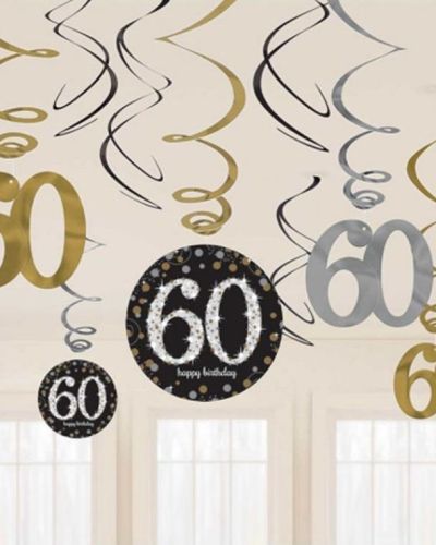 Sparkling 60th Birthday Hanging Swirls