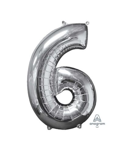 66cm Silver Number Balloon – 6