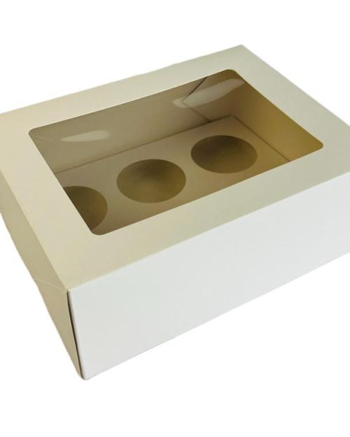 White Cupcake Box 4in 6-Hole