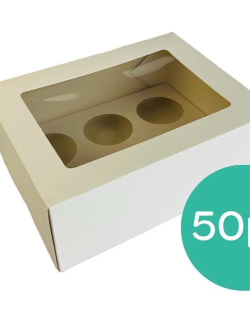 White Cupcake Box 4in 6-Hole 50pk