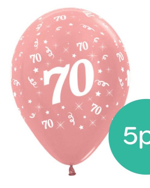70th Birthday Balloons – Rose Gold 5pk