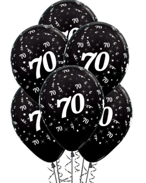 70th Birthday Balloons – Black 5pk