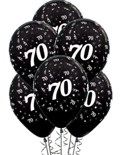 70th Birthday Balloons – Black 5pk