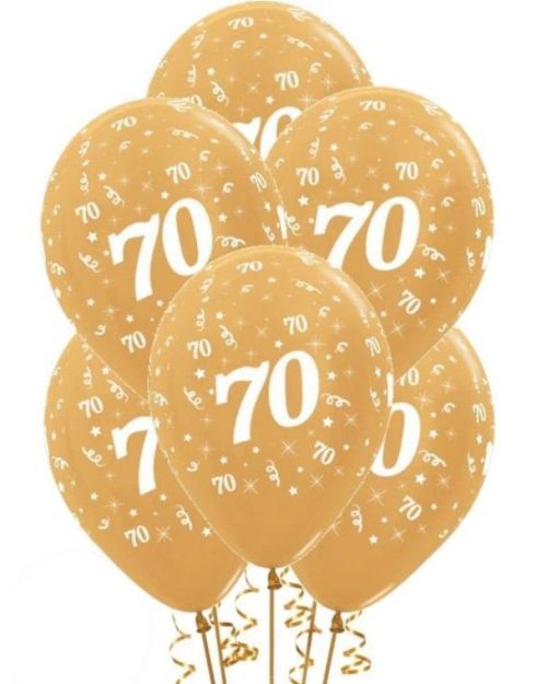 70th Birthday Balloons – Gold 6pk