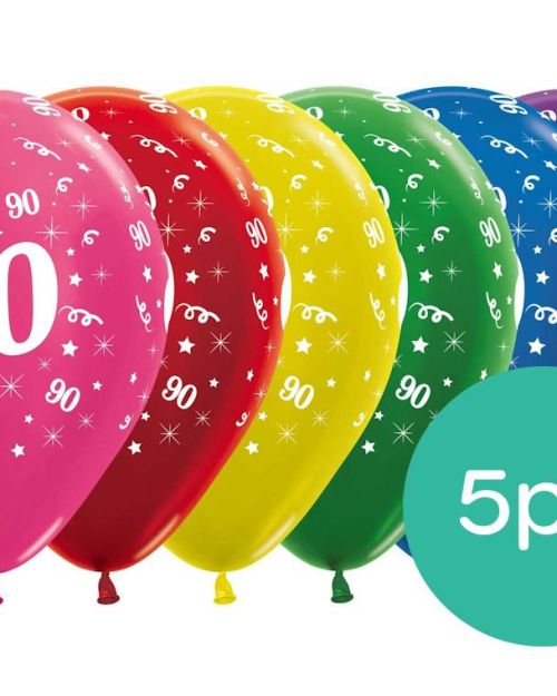 90th Birthday Balloons – Assorted 5pk