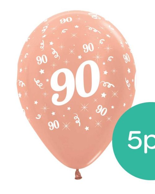 90th Birthday Balloons – Rose Gold 5pk